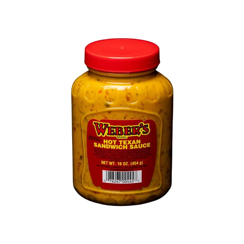 Weber's Brand Hot Texan Sandwich Sauce – Spicy Mustard Relish Fusion | Vegan, Gluten-Free, 16oz