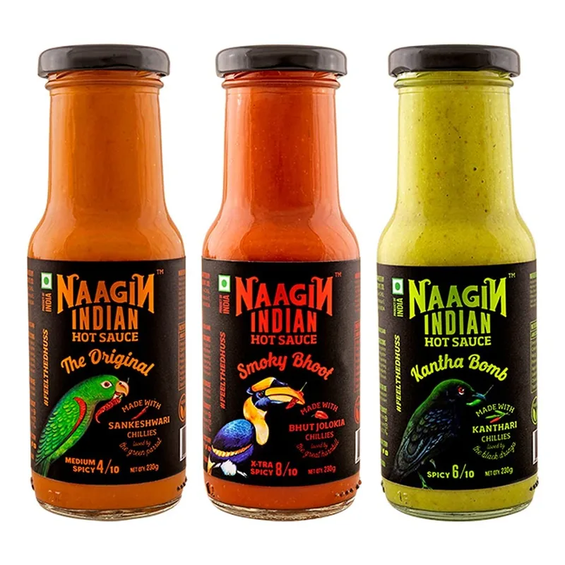Naagin Indian Hot Sauce Combo (The Original x 1, Smoky Bhoot x 1 & Kantha Bomb x 1) Pack of 3 (24.33 oz)